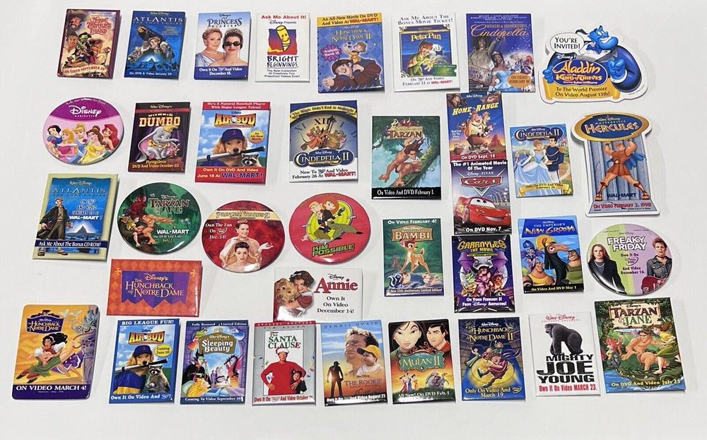 Lot Of 36 Disney Pinback Buttons Pins Advertising Movies TV Shows Promo Bundle